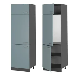 Vicco Kühlumbauschrank R-Line, Hochschrank für die Küche, Blau-Grau/Anthrazit, 60 cm