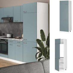 Vicco Kühlumbauschrank R-Line, Hochschrank für die Küche, Blau-Grau/Weiß, 60 cm