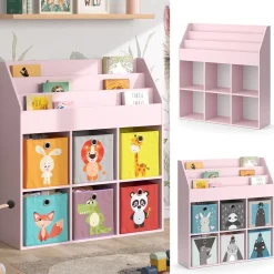 Vicco Kinderregal Rosa Luigi ohne Faltboxen - 107x114x31 cm gefertigt aus Spanplatte - Bücherregal für Kinder, kompakte Organisation für Spielzeug und Bücher