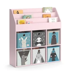 Vicco Kinderregal Rosa Luigi ohne Faltboxen - 107x114x31 cm gefertigt aus Spanplatte - Bücherregal für Kinder, kompakte Organisation für Spielzeug und Bücher