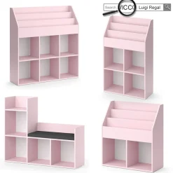 Vicco Kinderregal Rosa Luigi ohne Faltboxen - 107x114x31 cm gefertigt aus Spanplatte - Bücherregal für Kinder, kompakte Organisation für Spielzeug und Bücher