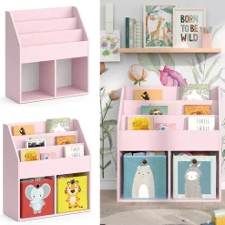 Vicco Kinderregal Rosa Luigi ohne Faltboxen - 72x79x31 cm hergestellt aus Spanplatte - Bücherregal für Familien mit Kids, Cleveres Möbel für kreative Spielstunden