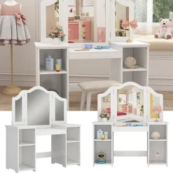 Vicco Kinder-Schminktisch Weiß Estella Mit Spiegel - 105x118x41 cm aus Spanplatte - Der Frisiertisch für Mädchen für Mädchen, Inspirationsecke für Schönheit und Stil