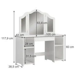 Vicco Kinder-Schminktisch Weiß Estella Mit Spiegel - 105x118x41 cm aus Spanplatte - Der Frisiertisch für Mädchen für Mädchen, Inspirationsecke für Schönheit und Stil