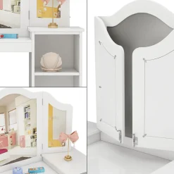 Vicco Kinder-Schminktisch Weiß Estella Mit Spiegel - 105x118x41 cm aus Spanplatte - Der Frisiertisch für Mädchen für Mädchen, Inspirationsecke für Schönheit und Stil