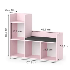 Vicco Kindersitzbank Rosa Luigi ohne Faltboxen - 107x89x31 cm hergestellt aus Spanplatte - Spielzeugschrank ideal für Kinder, mit Sitzfläche für funktionale Raumnutzung