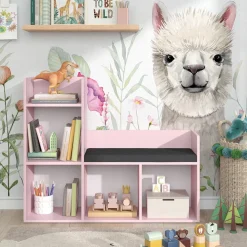 Vicco Kindersitzbank Rosa Luigi ohne Faltboxen - 107x89x31 cm hergestellt aus Spanplatte - Spielzeugschrank ideal für Kinder, mit Sitzfläche für funktionale Raumnutzung
