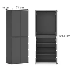 Vicco Kleiderschrank "Claus", Anthrazit, 74 x 191.5 cm mit 4 Türen