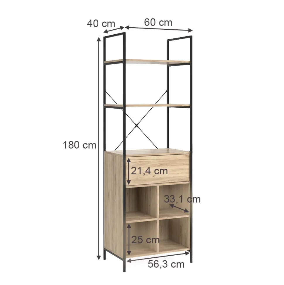 Vicco Kleiderschrank "Enya", Holz, 60 x 180 cm mit Schublade