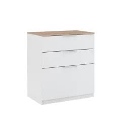 Vicco Kommode Betti, Kommodenschrank, Weiß/Sonoma, 80 x 90 cm mit 3 Schubladen