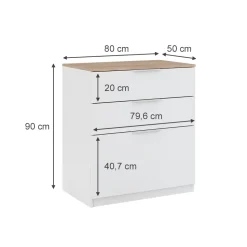 Vicco Kommode Betti, Kommodenschrank, Weiß/Sonoma, 80 x 90 cm mit 3 Schubladen