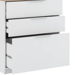 Vicco Kommode Betti, Kommodenschrank, Weiß/Sonoma, 80 x 90 cm mit 3 Schubladen