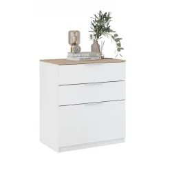 Vicco Kommode Betti, Kommodenschrank, Weiß/Sonoma, 80 x 90 cm mit 3 Schubladen