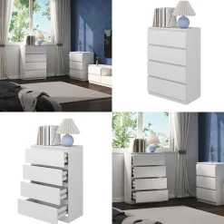 Vicco Kommode Calisto, Kommodenschrank, Weiß/Weiß, 70 x 102 cm