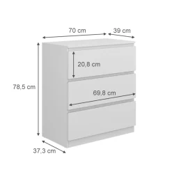 Vicco Kommode Calisto, Kommodenschrank, Weiß/Weiß, 70 x 78.5 cm
