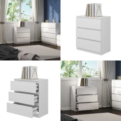 Vicco Kommode Calisto, Kommodenschrank, Weiß/Weiß, 70 x 78.5 cm