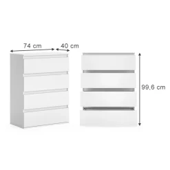 Vicco Kommode "Claus", Weiß, 74 x 99.6 cm mit 4 Schubladen