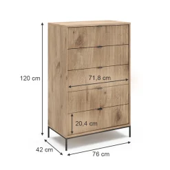 Vicco Kommode Eliza, Kommodenschrank, Viking Oak, 76 x 120 cm mit 5 Schubladen