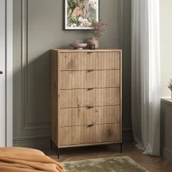 Vicco Kommode Eliza, Kommodenschrank, Viking Oak, 76 x 120 cm mit 5 Schubladen