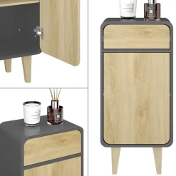 Vicco Midischrank Anthrazit/Eiche Arla 40x81x30 cm - Badezimmermöbel, Viel Stauraum für Handtücher, Kosmetik & Pflegeprodukte