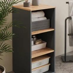 Vicco Midischrank Anthrazit/Goldkraft Eiche Viktor 40x88x41 cm - Die Badezimmermöbel, Zusätzlicher Stauraum für Handtücher, Pflegeprodukte & Deko