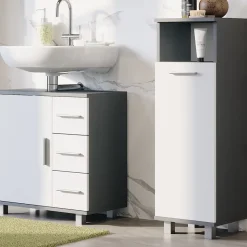 Vicco Midischrank Anthrazit/Weiß Ilias 30x95x30 cm - Die Badezimmermöbel, Ideal für kleine Räume und schmale Nischen