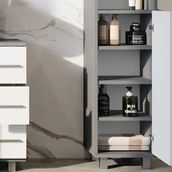 Vicco Midischrank Anthrazit/Weiß Ilias 30x95x30 cm - Die Badezimmermöbel, Ideal für kleine Räume und schmale Nischen