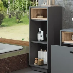 Vicco Midischrank Anthrazit/Sonoma Beatrice 38x93x30 cm - Aufbewahrungsschrank, Viel Stauraum für Handtücher, Kosmetik & Pflegeprodukte