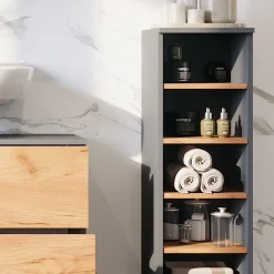 Vicco Midischrank Anthrazit/Goldkraft Eiche Ilias 30x95x30 cm - Die Badezimmermöbel, Mehr Ordnung im Badezimmer durch übersichtliche Ablage