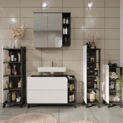 Vicco Midischrank Anthrazit/Weiß Karen 30x90x35 cm - Die Badezimmermöbel, Mehr Ordnung im Badezimmer durch übersichtliche Ablage