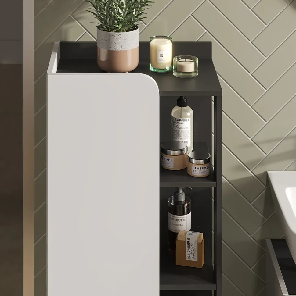 Vicco Midischrank Anthrazit/Weiß Karen 50x128x35 cm - Die Badezimmermöbel, Mehr Ordnung im Badezimmer durch übersichtliche Ablage