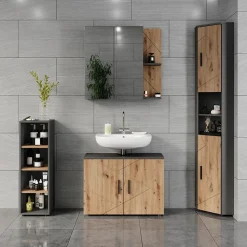 Vicco Midischrank Anthrazit/Artisan Irma 30x95x30 cm - Die Badezimmermöbel, Mehr Ordnung im Badezimmer durch übersichtliche Ablage