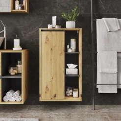 Vicco Midischrank Artisan/Grau Viola 50x86x33 cm - Die Badezimmermöbel, Leichte Reinigung des Bodens dank wandhängender Montage