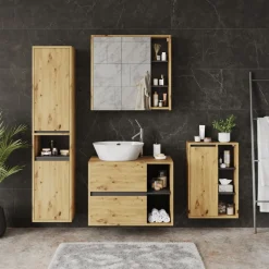 Vicco Midischrank Artisan/Grau Viola 50x86x33 cm - Die Badezimmermöbel, Leichte Reinigung des Bodens dank wandhängender Montage