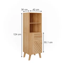 Vicco Midischrank Bambus Lucie 40x124x36 cm - Die Badezimmermöbel, Kombination aus offenen Fächern und Türen für flexible Nutzung