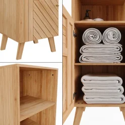 Vicco Midischrank Bambus Lucie 40x124x36 cm - Die Badezimmermöbel, Kombination aus offenen Fächern und Türen für flexible Nutzung