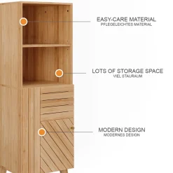 Vicco Midischrank Bambus Lucie 40x124x36 cm - Die Badezimmermöbel, Kombination aus offenen Fächern und Türen für flexible Nutzung