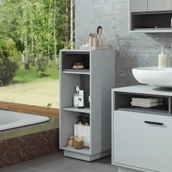 Vicco Midischrank Grau/Anthrazit Beatrice 38x93x30 cm - Aufbewahrungsschrank, Viel Stauraum für Handtücher, Kosmetik & Pflegeprodukte