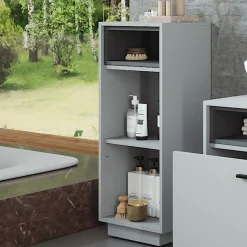 Vicco Midischrank Grau/Anthrazit Beatrice 38x93x30 cm - Aufbewahrungsschrank, Viel Stauraum für Handtücher, Kosmetik & Pflegeprodukte