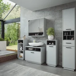 Vicco Midischrank Grau/Anthrazit Beatrice 38x93x30 cm - Aufbewahrungsschrank, Viel Stauraum für Handtücher, Kosmetik & Pflegeprodukte