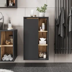 Vicco Midischrank Grau/Artisan Viola 50x86x33 cm - Die Badezimmermöbel, Leichte Reinigung des Bodens dank wandhängender Montage