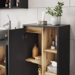 Vicco Midischrank Grau/Artisan Viola 50x86x33 cm - Die Badezimmermöbel, Leichte Reinigung des Bodens dank wandhängender Montage