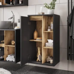 Vicco Midischrank Grau/Artisan Viola 50x86x33 cm - Die Badezimmermöbel, Leichte Reinigung des Bodens dank wandhängender Montage