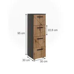 Vicco Midischrank "Irma", Anthrazit/Artisan, 30 x 95 cm mit 4 Schubladen