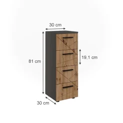 Vicco Midischrank "Irma", Anthrazit/Artisan, 30 x 81 cm mit 4 Schubladen