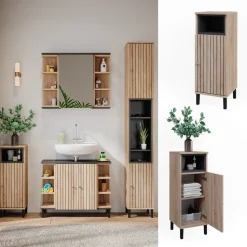 Vicco Midischrank Sonoma Aquis 30x82x30 cm - Die Badezimmermöbel, Kombination aus offenen Fächern und Türen für flexible Nutzung