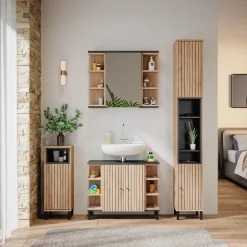 Vicco Midischrank Sonoma Aquis 30x82x30 cm - Die Badezimmermöbel, Kombination aus offenen Fächern und Türen für flexible Nutzung