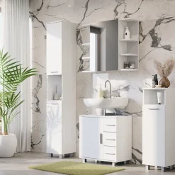 Vicco Midischrank Weiß Ilias 30x95x30 cm - Die Badezimmermöbel, Ideal für kleine Räume und schmale Nischen