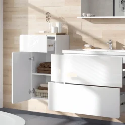 Vicco Midischrank Weiß Izan 37x77x33 cm - Die Badezimmermöbel, Zusätzlicher Stauraum für Handtücher, Pflegeprodukte & Deko