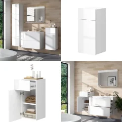 Vicco Midischrank Weiß Izan 37x77x33 cm - Die Badezimmermöbel, Zusätzlicher Stauraum für Handtücher, Pflegeprodukte & Deko